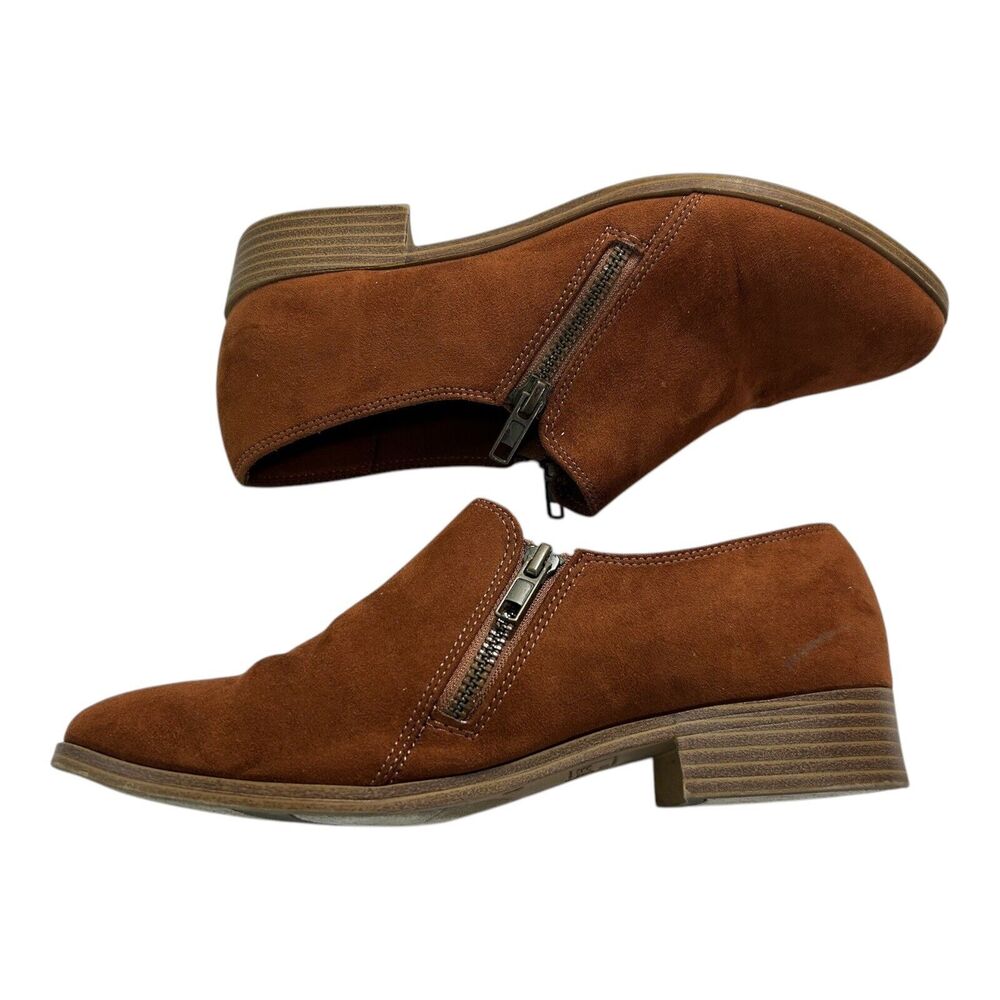 American Eagle Cognac Brown Suede Zip Loafer Booties Womens Size 8 Dara - Picture 3 of 10